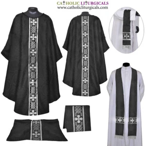 NEW BLACK Gothic Chasuble & Low Mass Set, Gothic Vestment, Casulla Blanca - Picture 1 of 1