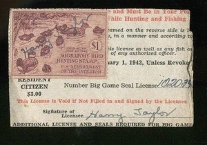 WASHINGTON 1941 Hunting & Fishing License RW8 State Duck Stamp - 744 - Picture 1 of 2