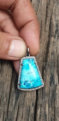 Azurite Pendant 925 Silver Azurite Cabochon Pendant Diamond Jewelry - Image 1 of 4