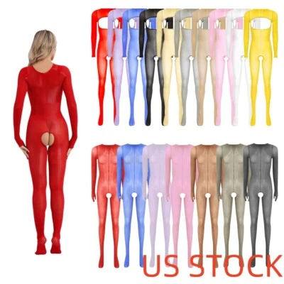 Mujeres Aceitoso Brillante Transparente Body Body Pecho Abierto Mono Sin Entrepierna Foto 1 de 3