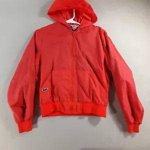VTG Lacoste Jacket Mens medium Red Full zip Windbreaker fleece lined 80s - Picture 1 of 10
