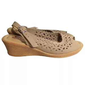 Spring Step Chaya Sandals Womens EU 41 US 10.5 Wedge Tan Cutout Leather Casual - Picture 1 of 8