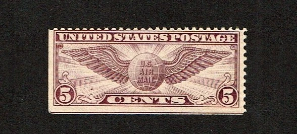 1928-30  U.S AIRMAIL 5c Vio WINGED GLOBE p.11 Sc#C12 M/NH/OG Corner Stamp - Image 1 of 1