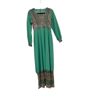 Damen Maxikleid grün Chiffon Vintage 70er Boho Hippie Festival Größe S - Bild 1 von 5