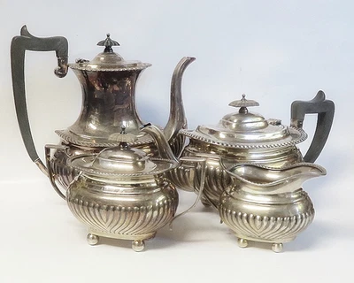 JUEGO DE TÉ Barker Ellis de colección plato de plata Inglaterra café, tetera, crema azúcar Foto 1 de 4