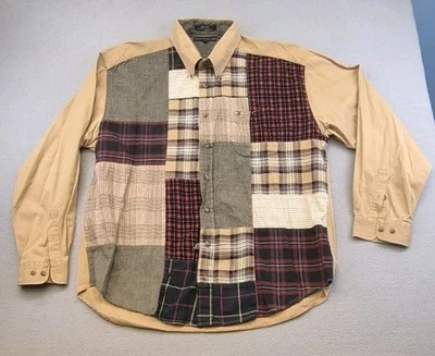 Camisa Tommy Hilfiger De Colección Para Hombre Con Botones Manga Larga Retazos Beige Leer Foto 1 de 4