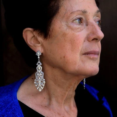 Orecchini A Chiodo Argento Pendenti Lunghi Art Deco Goccia Triangolo QD1 - Immagine 1 di 4