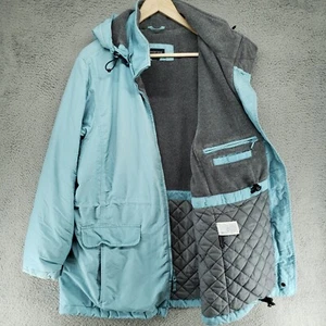 LANDS END Women L 14-16 Blue Thermacheck Insulated Winter Coat Fleece Lined Warm - Picture 1 of 23