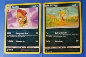 2x Tarjeta Pokémon Scrafty 51/73, 1x Scraggy 50/73 SM Shining Legends casi nueva - Imagen 1 de 2