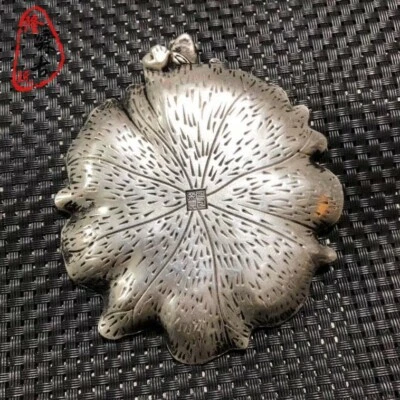Antigua hoja de loto retro de aleación de cobre y níquel chapada en plata de colección de bronce Foto 1 de 4