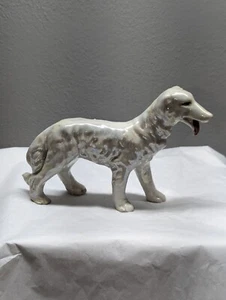 Vintage Iridescent Borzoi Fluffy Dog White Ceramic Figurine Decor (D) - Picture 1 of 7