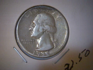 1936-D UNITED STATES SILVER WASHINGTON QUARTER - Picture 1 of 2