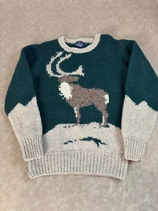Vtg Woolrich Mens Wool Elk Moose Chunky Knit Long Sleeve Pullover Sweater Medium - Picture 1 of 5