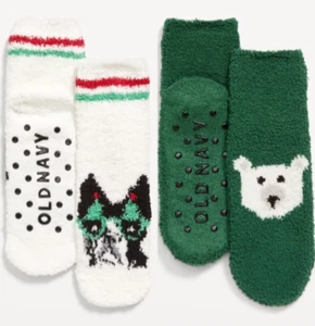 Old Navy Youth Kid Boys Girls Cozy Socks 2-Pack French Bulldog/Polar Bear - Picture 1 of 1