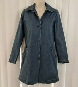 Vtg FACONNABLE Women's XS Blue Denim Stretch Jacket Chore Barn Coat Knee Length - Picture 1 of 12