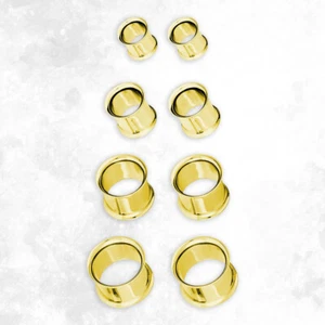 Pair of Surgical Steel PVD Gold Double Flare Ear Tunnels Earlets Gauges Plugs - Picture 1 of 109