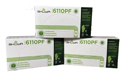 Showa 6110PF Biodegradable Single Use Nitrile Gloves Powder-free 100 Green (Med) - Image 1 of 4
