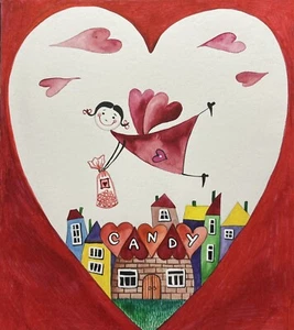 PINTURA ORIGINAL RYTA arte popular pintado a mano hada caramelo regalo del Día de San Valentín 🙂 - Imagen 1 de 1
