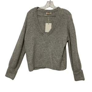 Nwt Elan Minimalist Soft Gray Large Sweater Deep V-Neck Cuffed Knit Corp - Picture 1 of 7