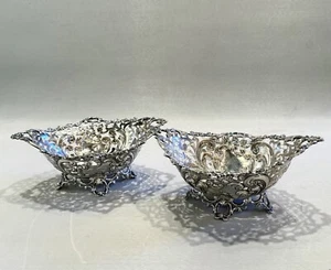Pair of Antique Theodore Starr Sterling Silver Pierced Filigree Footed Bowls - Picture 1 of 12