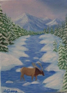 Original Oil Painting on Canvas - Signed by Artist - Elk (Bob Ross Style) - Picture 1 of 1