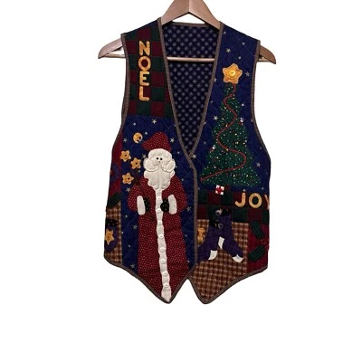 Chaleco de Navidad Acolchado Vintage Años 90 Maestro Feo Grande AOP Arte Popular Papá Noel Foto 1 de 4