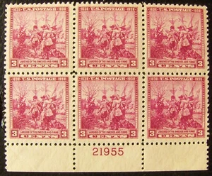 US 3¢ stamp SC #836 Landing of Swedes & Finns MH block of 6 with 1 hinge only - Picture 1 of 3