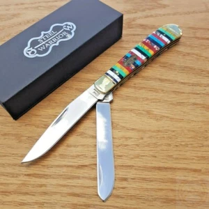 Frost Cutlery Trapper Pocket Knife Stainless Blades Multicolor Stone Handle - Picture 1 of 8