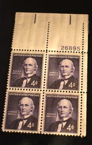 1961 US Scott #1177 - 4 Cent Plate Block - H. Greeley - MNH/OG/VF - Picture 1 of 2