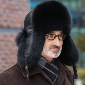 Real Fox Fur Hats For Men Russian Ushanka Cossack Hat Real Leather Trapper Hat - Picture 1 of 17