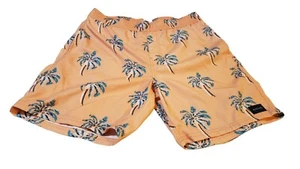 Rip Curl LayDays Swim Trunks Size Medium Elastic Waistband Orange Palm Trees - Picture 1 of 18