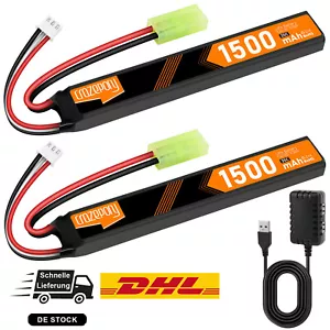 2x 7,4V Airsoft Batterie LiPo 1500mAh Wiederaufladbare Hobby Mini Tamiya Stecker - Bild 1 von 6