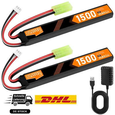 2 x 7,4V Airsoft LiPo Akku 1500mAh 35C mit Mini Tamiya Stecker für Gewehr - Bild 1 von 4