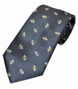 THE TIE STUDIO - BEES Buzzing on Grey Woven Men's Luxury Tie  - Picture 1 of 2
