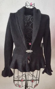 NWT RALPH LAUREN Women's Sz S Black Mohair Sweater Cardigan w/ Rhinestone Clasp - Picture 1 of 10
