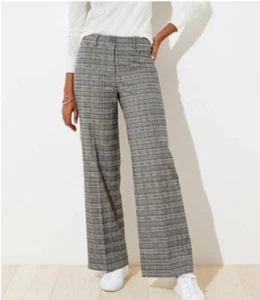 *LOFT Women's Grey Plaid Tweed High Waisted Straight Leg Trouser Size: 8 NWT  - Picture 1 of 11