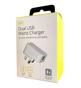 GENUINE KIT Dual USB Mains Wall Charger 3.1A Universal - Picture 1 of 4