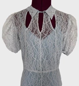 Antique Vintage 1930s Peek-A-Boo Net Lace Dress w Slip - Picture 1 of 22