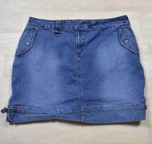 90s Y2K Denim Mini Skirt Carolina Blues Cargo Streetwear Utility Plus Size 16 - Picture 1 of 5