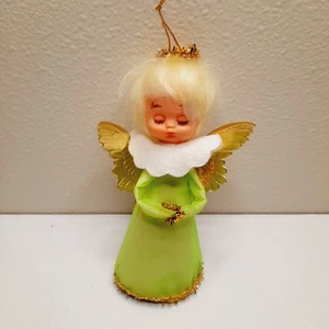 Vintage 50’s Christmas Angel Pixie Fairy CLOSED EYES Blonde Gold Wings 5.5” - Bild 1 von 9