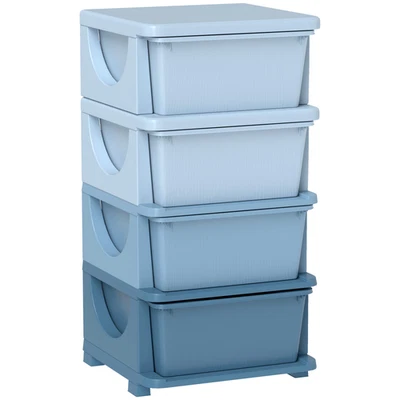 HOMCOM Kids Storage Units with Drawers 3 or 4 Tier Chest Dresser Tower Blue - Image 1 of 4