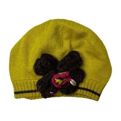 Catimini Angora Lambswool Beanie Girls Green Flower Made in France Sz T3 4-5 Y/O - Изображение 1 из 4