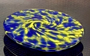 Vidrio Artístico Votivo Luminaria Azul Amarillo Remolinado Moderno Redondo Posavasos Decoración 5.25" - Imagen 1 de 8