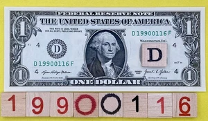 UNC 1990 January 16 Birthday Date Note Fancy Serial Number $1 Dollar Bill 0s 1s - Picture 1 of 8