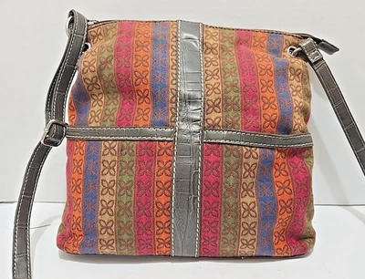 Cartera Bolso de Hombro Vintage Reliquia Multicolor Tela a Rayas - 48" Correa Ajustable Foto 1 de 4