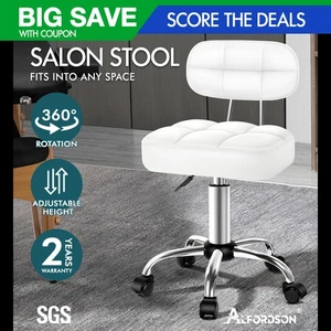 ALFORDSON Salon Stool Backrest Swivel Barber Hair Dress Chair Tufan White - Picture 1 of 11