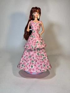 OOAK Clothes For Barbie, 2 Piece Floral Gown With Top & Skirt, Shoes, No Doll. - Picture 1 of 5