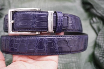 Navy Blue Genuine CROCODILE Belly Leather Skin Men's Belt - W 1.3" #R32 - Image 1 of 4