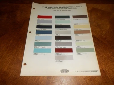1962 PLYMOUTH DODGE DESOTO CHRYSLER ИМПЕРСКИЙ ЦВЕТ КРАСКИ СКОЛЫ БРОШЮРА 22 СКОЛЫ - Изображение 1 из 2