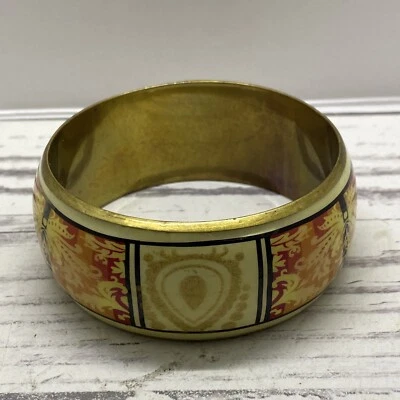 Bracelet Bangle Wide Brass Lightweight Painted Orange Yellow Gold - Image 1 of 4